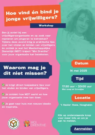 Flyer workshop vinden en binden jonge vrijwilligers